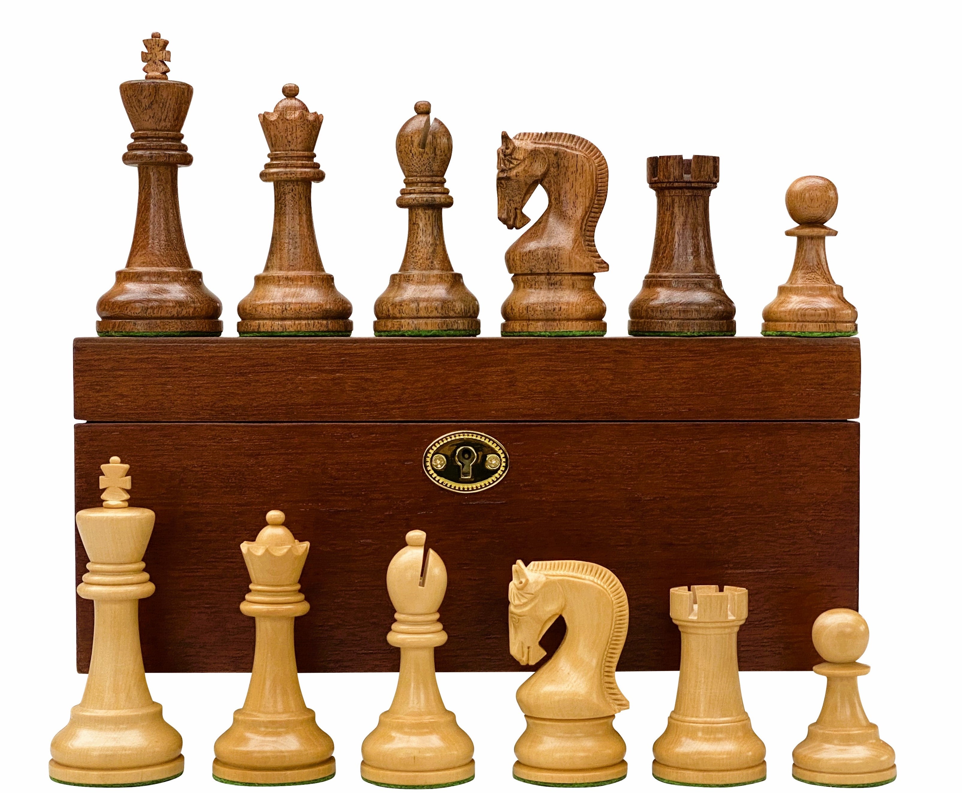 Leningrad Acacia Chess Pieces & Mahogany Box - Official Staunton™